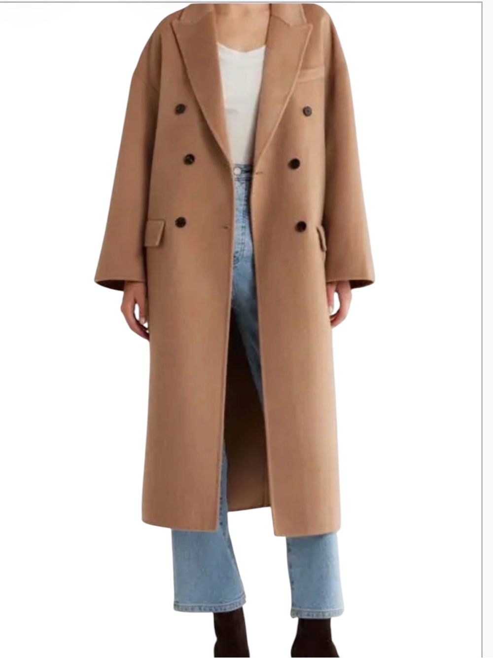 Reiss Lara Camel Double Breasted Wool Blend Overcoat Size 8